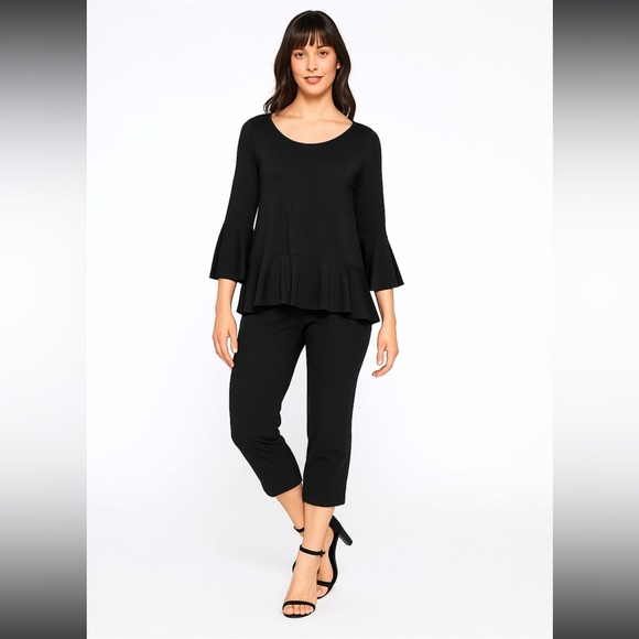 Sympli Go To bell sleeve top black 3/4 round neck Size 8 - Picture 8 of 9